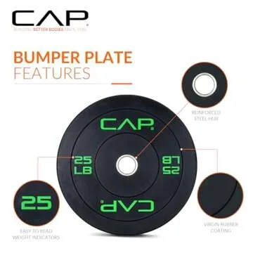 CAP Barbell Budget Olympic Bumper Plate Set with Green Logo, Black, 25 lb Pair