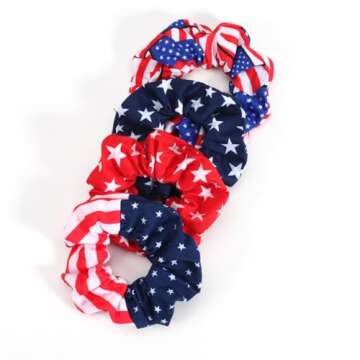 4Pcs Patriotic 4th of July Hair Accessories: American Flag Hair Bands, Hair Ties, Hair Ropes, Indepe...