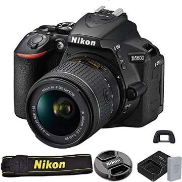 Nikon D5600 DSLR Camera with 18-55mm VR and 70-300mm Lenses + 2 Pc 64GB Memory, Tripod, Flash, and More (23pc Bundle)