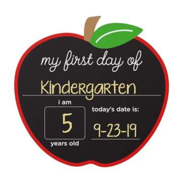 Pearhead First and Last Day of School Chalkboard with Yellow Chalk, Apple-Shaped, Double-Sided Photo...