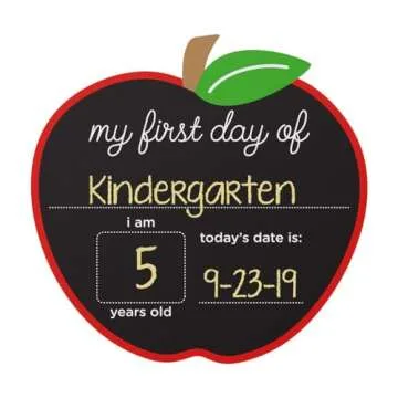 Pearhead First and Last Day of School Chalkboard with Yellow Chalk, Apple-Shaped, Double-Sided Photo...