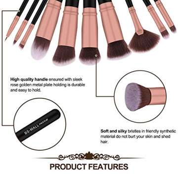 BS-MALL Makeup Brushes 18pcs Premium Synthetic Professional Eye Brushes Kit for Blending Eyeshadow Concealer Eyeliner Eyebrow(Rose Gold)