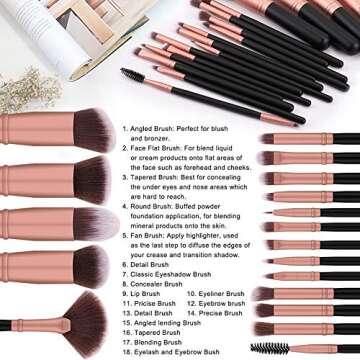 BS-MALL Makeup Brushes 18pcs Premium Synthetic Professional Eye Brushes Kit for Blending Eyeshadow Concealer Eyeliner Eyebrow(Rose Gold)
