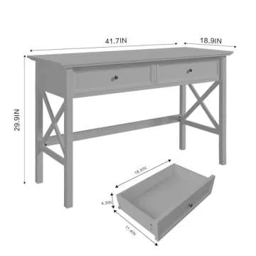 Lewahom Computer Desk with 2 Drawers, Elegant Home Office Writing Study Desk with Storage, Modern Simple Vanity Desk Console Table for Living Room, Grey