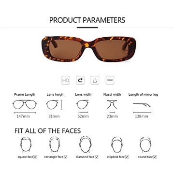 ADE WU Rectangle Sunglasses - Retro Style, Unisex, UV400