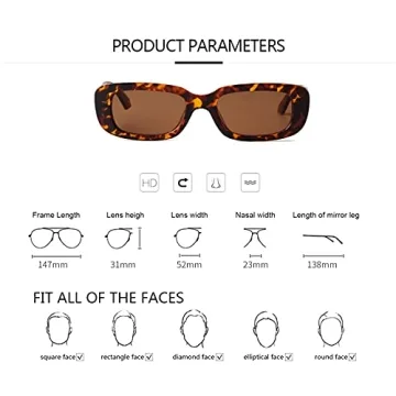 ADE WU Rectangle Sunglasses - Retro Style, Unisex, UV400