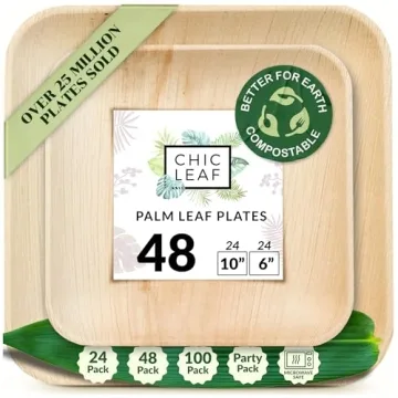 Chic Leaf Palm Leaf Plates - 48 Pack Compostable Dinnerware for Events