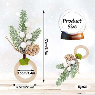 Whaline Christmas Napkin Rings Large Winter White Berries Pine Cones Napkin Holder Rustic Farmhouse ...