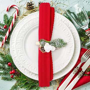 Whaline Christmas Napkin Rings Large Winter White Berries Pine Cones Napkin Holder Rustic Farmhouse Napkin Holders for Xmas Winter Wedding Dinner Party Table Setting Wall Hanging Decoration, 6Pcs