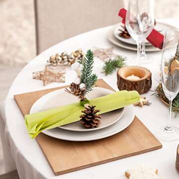 Whaline Christmas Napkin Rings Large Winter White Berries Pine Cones Napkin Holder Rustic Farmhouse Napkin Holders for Xmas Winter Wedding Dinner Party Table Setting Wall Hanging Decoration, 6Pcs