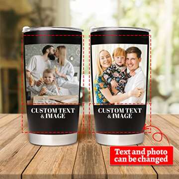 Baosity Personalized Coffee Tumbler With Picture Text - Customizable 20oz Stainless Steel Travel Mug