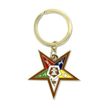Order of the Eastern Star Masonic Key Chain - [Gold & White][1 1/2'' Tall]