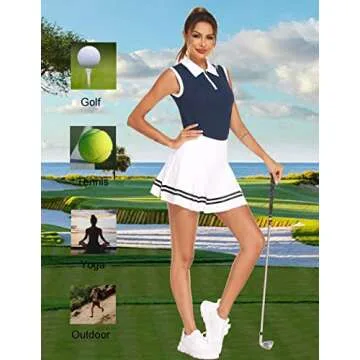 HOTLOOX Women Sleeveless Golf Polo Shirts Summer 2025 UPF 50+ Zipper V Neck Tennis Tank Top Navy Blue S