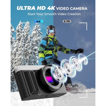 4K Digital Camera - 64MP, 16X Zoom, Compact Travel Camera with Flip Screen for Vloggers