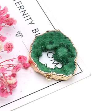 LE SKY natural stone connectors colorful irregular druzy geode green agate golden edge stone link ch...