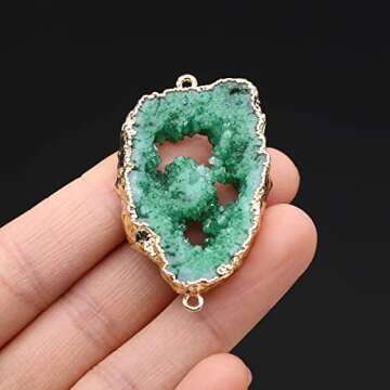 LE SKY natural stone connectors colorful irregular druzy geode green agate golden edge stone link charms for jewelry making necklace 2 Pcs
