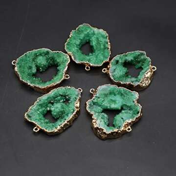 LE SKY natural stone connectors colorful irregular druzy geode green agate golden edge stone link charms for jewelry making necklace 2 Pcs