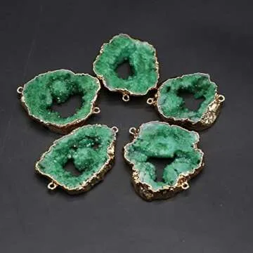 LE SKY natural stone connectors colorful irregular druzy geode green agate golden edge stone link charms for jewelry making necklace 2 Pcs