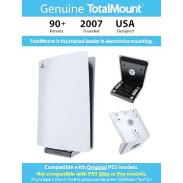 TotalMount Original Mount for Original PS5 Models (Not Compatible with PS5 Slim or Pro)