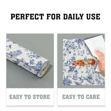 Blue White Floral Placemats Set of 4 Spring Summer Hydrangea Flowers Branches Washable Non-Slip Heat Resistant Place Mats 12x18 Inch Chinoiserie Linen Table Mats for Home Kitchen Dining Party Decor