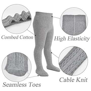 Mini angel Baby Tights Infant Toddler Girl Cable Knit Leggings Soft Cotton Stockings Pantyhose 3pack (Black, White, Grey, 12-24 Month)