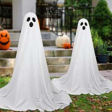 DAZONGE 2 Packs Halloween Decorations Outdoor, Spooky Ghost Halloween Decor with String Lights Battery Operated, Easy to Assemble Ghost Decorations for Front Porch Yard