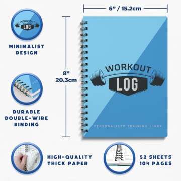 Workout Planner for Daily Fitness Tracking & Goals Setting - A5 Size, 6” x 8”, Azure Blue - Men & Women Personal Home & Gym Training Diary - Log Book Journal - by Workout Log Gym