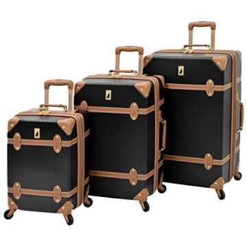 LONDON FOG Retro Expandable Hardside Spinner Luggage, Black/Caramel, Carry-On 20-Inch