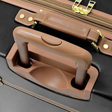 LONDON FOG Retro Expandable Hardside Spinner Luggage, Black/Caramel, Carry-On 20-Inch