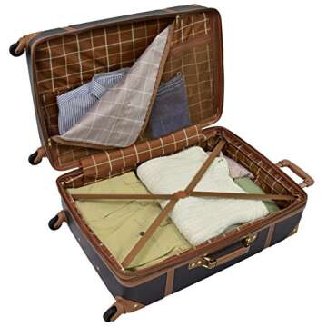 LONDON FOG Retro Expandable Hardside Spinner Luggage, Black/Caramel, Carry-On 20-Inch