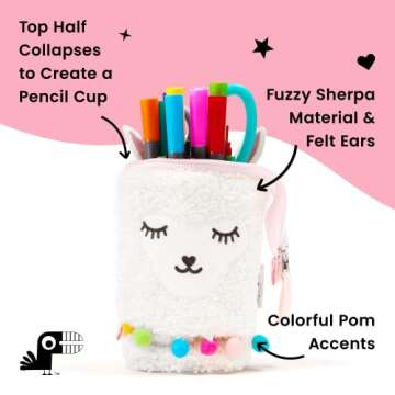 Yoobi Llama Standing Pencil Case, Cute Storage Pouch, Large Capacity for Pencils, Pens or Makeup Bru...