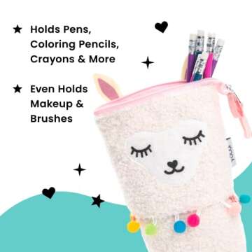 Yoobi Llama Standing Pencil Case, Cute Storage Pouch, Large Capacity for Pencils, Pens or Makeup Brush, Doubles as Cosmetic Bag or Paint Brush Organizer, Office or School Supplies for Kids or Adults