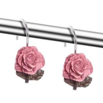 AGPTEK Shower Curtain Hooks, 12 PCS Anti Rust Decorative Vintage Resin Rose Hooks for Bathroom,Baby ...