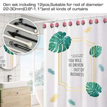 AGPTEK Shower Curtain Hooks, 12 PCS Anti Rust Decorative Vintage Resin Rose Hooks for Bathroom,Baby Room, Bedroom, Living Room