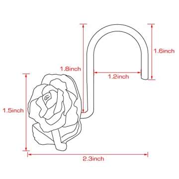 AGPTEK Shower Curtain Hooks, 12 PCS Anti Rust Decorative Vintage Resin Rose Hooks for Bathroom,Baby Room, Bedroom, Living Room