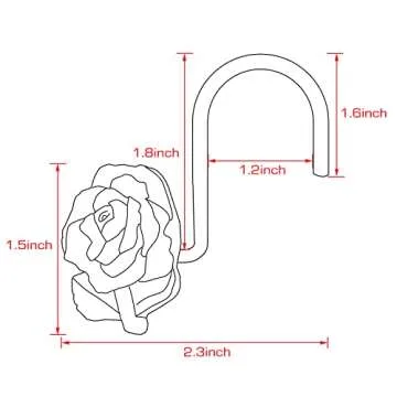 AGPTEK Shower Curtain Hooks, 12 PCS Anti Rust Decorative Vintage Resin Rose Hooks for Bathroom,Baby Room, Bedroom, Living Room