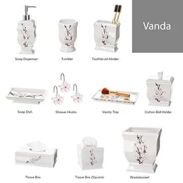 Creative Scents Vanda White Shower Curtain Hooks - Set of 12 White & Pink Flower Shower Curtain Hooks - Decorative Shower Curtain Rings for Curtain - Spring Blossom Shower Hooks for Shower Curtain