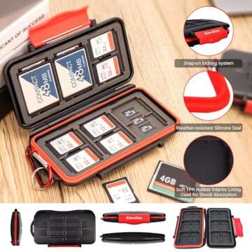 Kiorafoto 36 Slots : 18 TF + 12 SD + 6 CF Memory Card Holder Case Storage Protector Wallet for TF MSD Micro SD SDHC SDXC SDUC CF Compact Flash Memory Cards with Carabiner + Card Tray Removal Pin Key