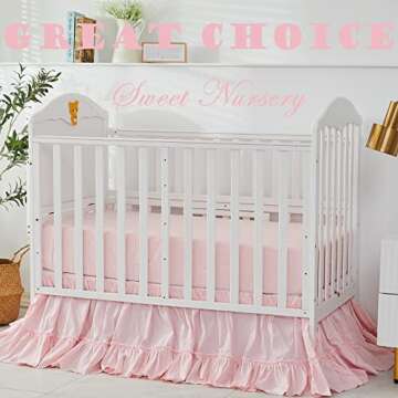 Brandream Crib Bed Skirt for Baby Girls Boys Blush Pink Boho Bohemian Solid Cotton Toddler Bedskirt ...