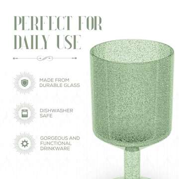 elle decor Vintage Drinking Glasses | Set of 4 | Bubbled Glass Goblets | Vintage Style Glassware and Barware | 15-Ounce Wine Glasses | Birthday, Valentines Day, or Holiday Gift (Green)