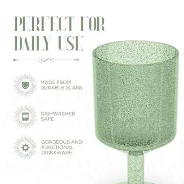 elle decor Vintage Drinking Glasses | Set of 4 | Bubbled Glass Goblets | Vintage Style Glassware and Barware | 15-Ounce Wine Glasses | Birthday, Valentines Day, or Holiday Gift (Green)