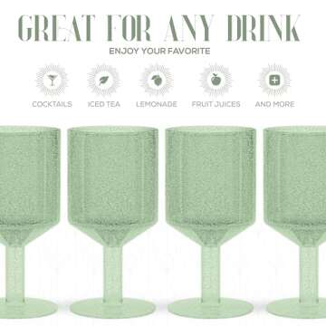 elle decor Vintage Drinking Glasses | Set of 4 | Bubbled Glass Goblets | Vintage Style Glassware and Barware | 15-Ounce Wine Glasses | Birthday, Valentines Day, or Holiday Gift (Green)