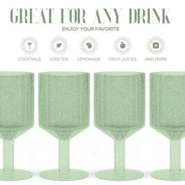 elle decor Vintage Drinking Glasses | Set of 4 | Bubbled Glass Goblets | Vintage Style Glassware and Barware | 15-Ounce Wine Glasses | Birthday, Valentines Day, or Holiday Gift (Green)