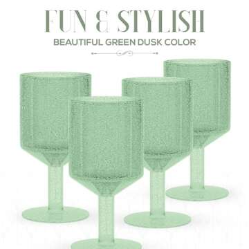 elle decor Vintage Drinking Glasses | Set of 4 | Bubbled Glass Goblets | Vintage Style Glassware and Barware | 15-Ounce Wine Glasses | Birthday, Valentines Day, or Holiday Gift (Green)