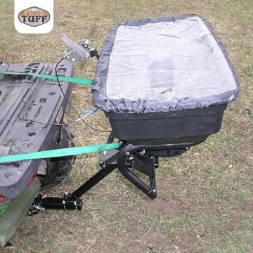 Field Tuff Hitch Mount Grass Seed Spreader with Rain Protector for ATV, UTV, or Utility Tractor, Black