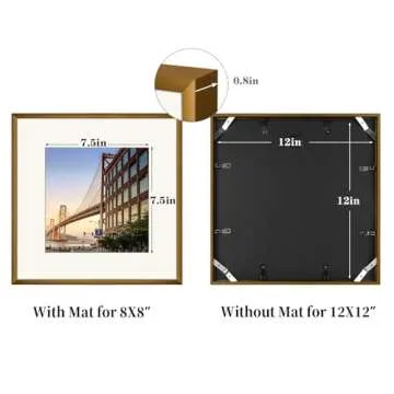 Frametory, 12x12 Aluminum Picture Frame - 12 x 12 Bronze Frame with Removable Mat for 8 x 8 Photo - 12 by 12 Durable Metal Frame with Real Glass - Sawtooth Hanger for Easy Wall Display - 1 Pack