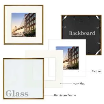 Frametory, 12x12 Aluminum Picture Frame - 12 x 12 Bronze Frame with Removable Mat for 8 x 8 Photo - 12 by 12 Durable Metal Frame with Real Glass - Sawtooth Hanger for Easy Wall Display - 1 Pack