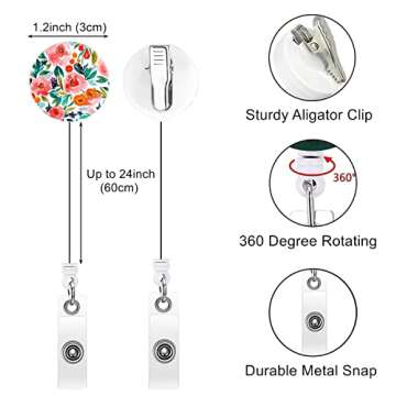 Badge Reel, Retractable Nurse Badge Holder with Alligator Clip ID Name Card Badge Clip for Office St...
