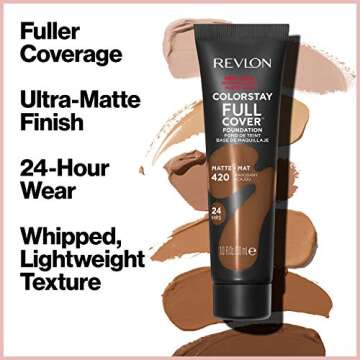 Revlon ColorStay Full Cover Longwear Matte Foundation, Heat & Sweat Resistant Lightweight Face Makeu...