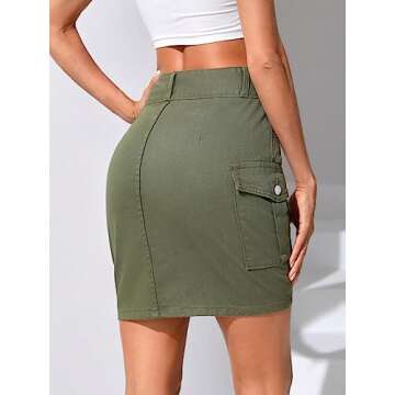 Milumia High Waisted Denim Mini Skirt with Flap Pockets - Stylish Army Green Skirt for Women